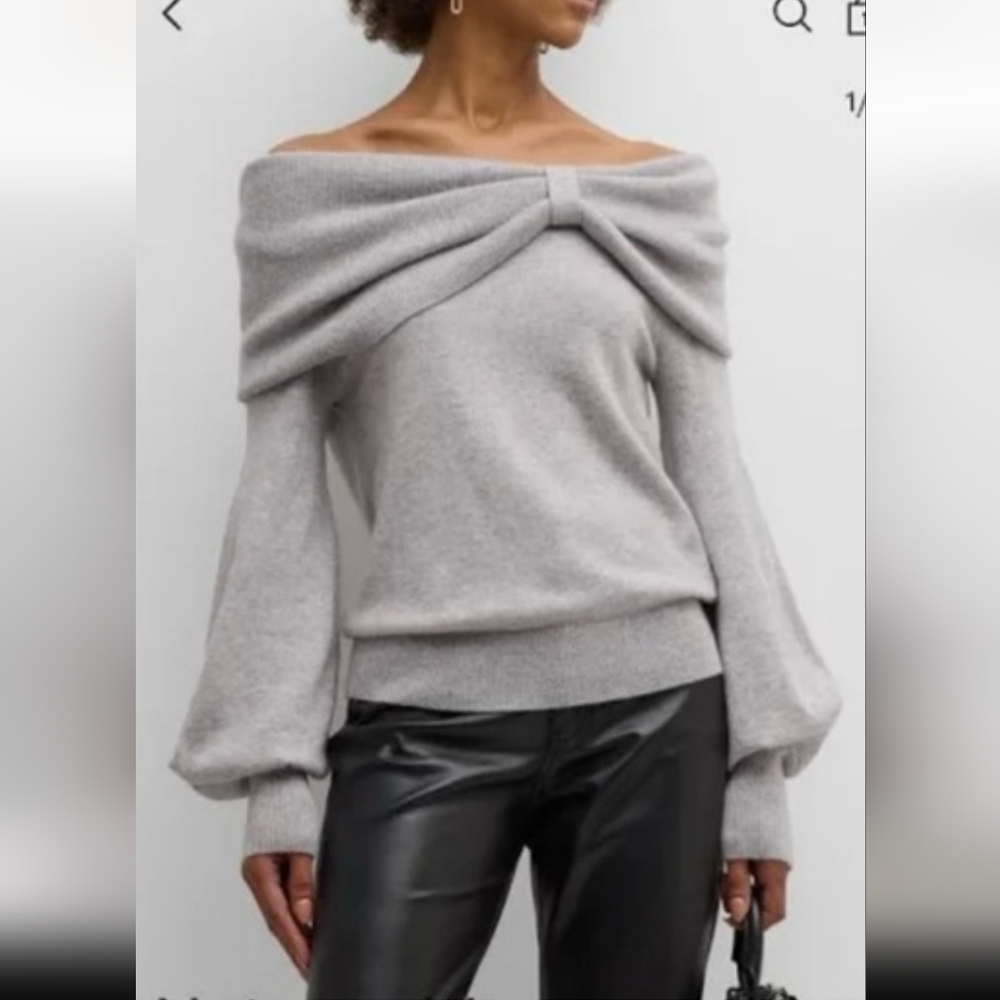 Neiman Marcus Cashmere Collection Puff Sleeve Off Should Pullover Sweater NWOT